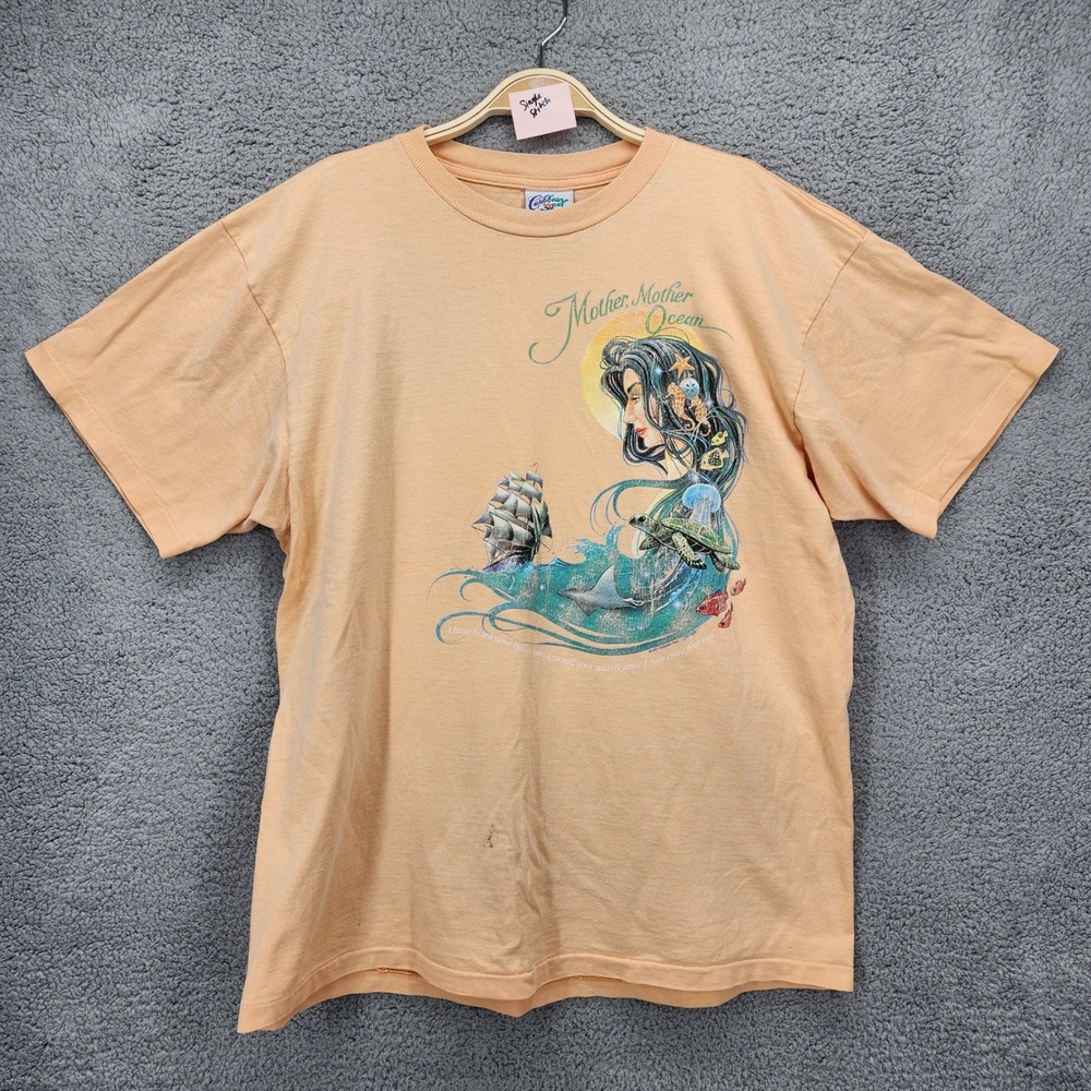 Vintage Caribbean Soul Mother Ocean Pirate T-Shirt XL Mens‎ Single Stitch Orange